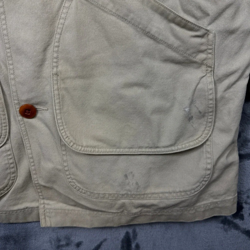 LL Bean Field Coat Mens L Tan Good Flannel Lined Canvas Corduroy Barn Jacket